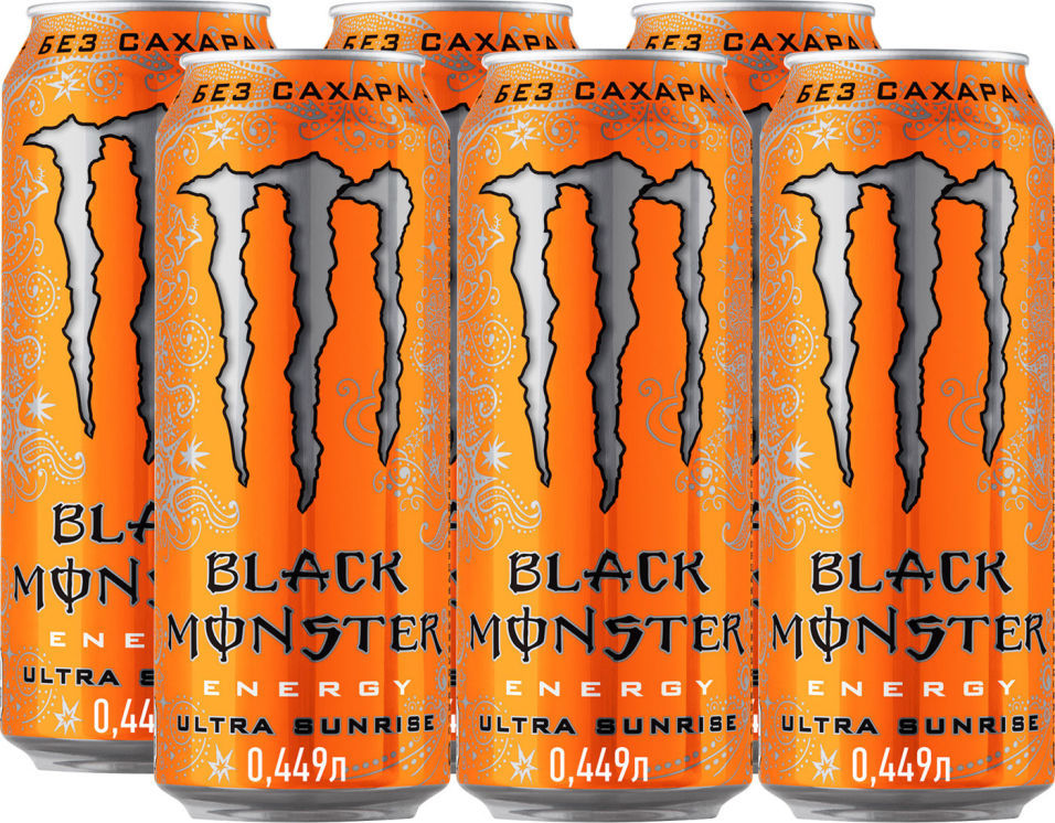 Напиток тонизирующий Black Monster Sunrise 449мл (упаковка 6 шт.)