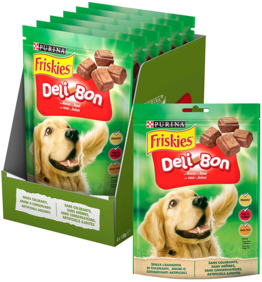 Лакомство для собак Friskies Deli-Bon с говядиной 130г (упаковка 3 шт.)
