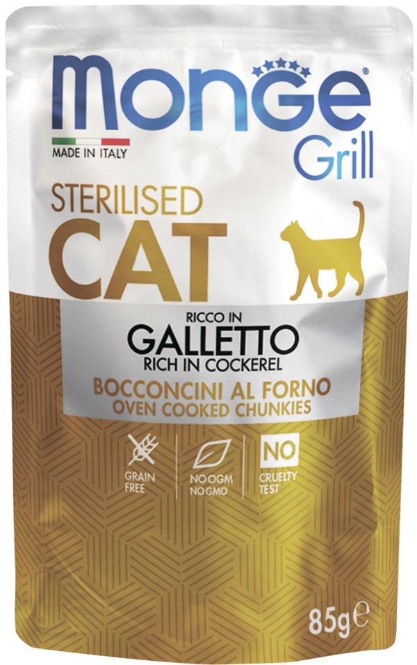 Влажный корм для стерилизованных кошек Monge Grill Sterilised Cat Итальянская курица 85г (упаковка 28 шт.)