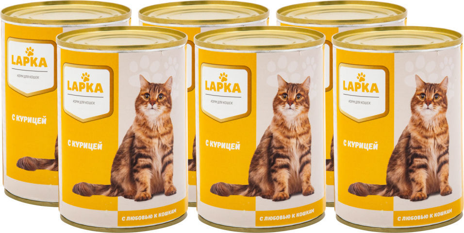 Влажный корм для кошек Lapka с курицей в соусе 415г (упаковка 6 шт.)