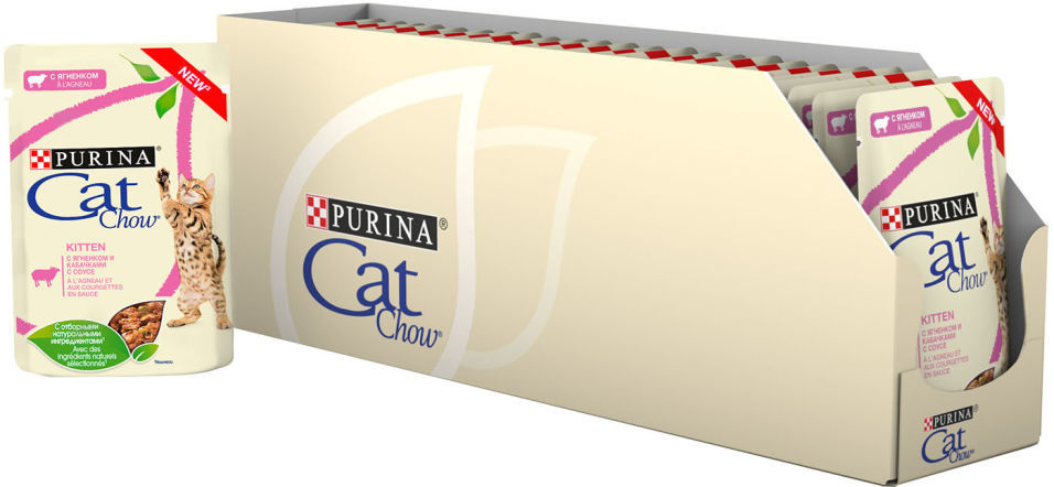 Корм для котят Cat Chow Ягненок и Кабачок в соусе 85г (упаковка 26 шт.)