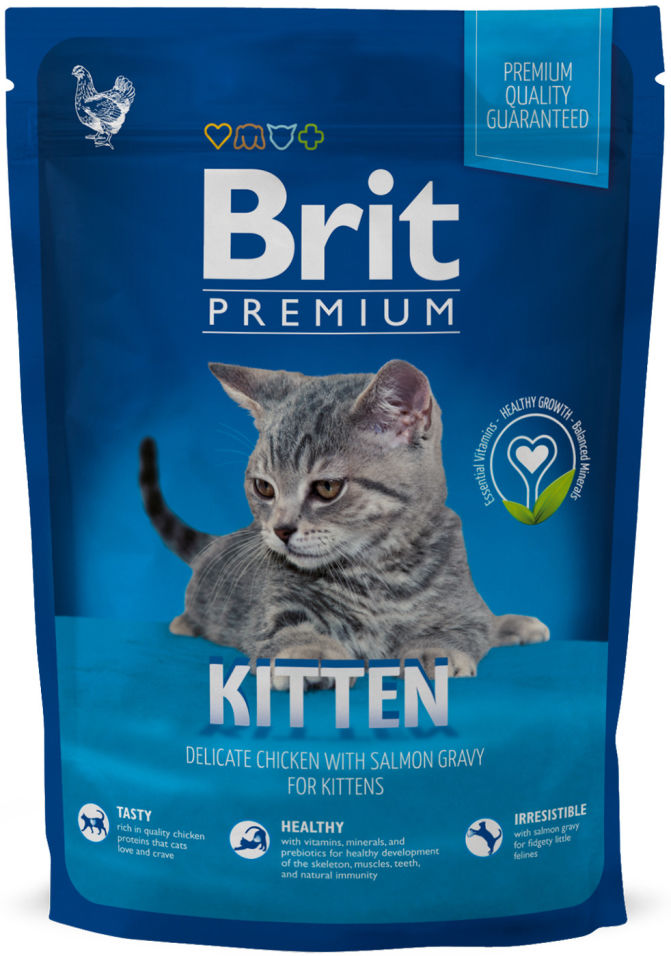 Сухой корм для котят Brit Premium Cat Kitten Курица в соусе из лосося 800г