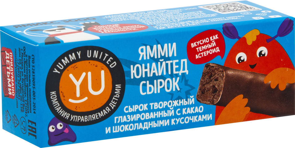 Сырок творожный Yummy United с какао и шоколадными кусочками 40г