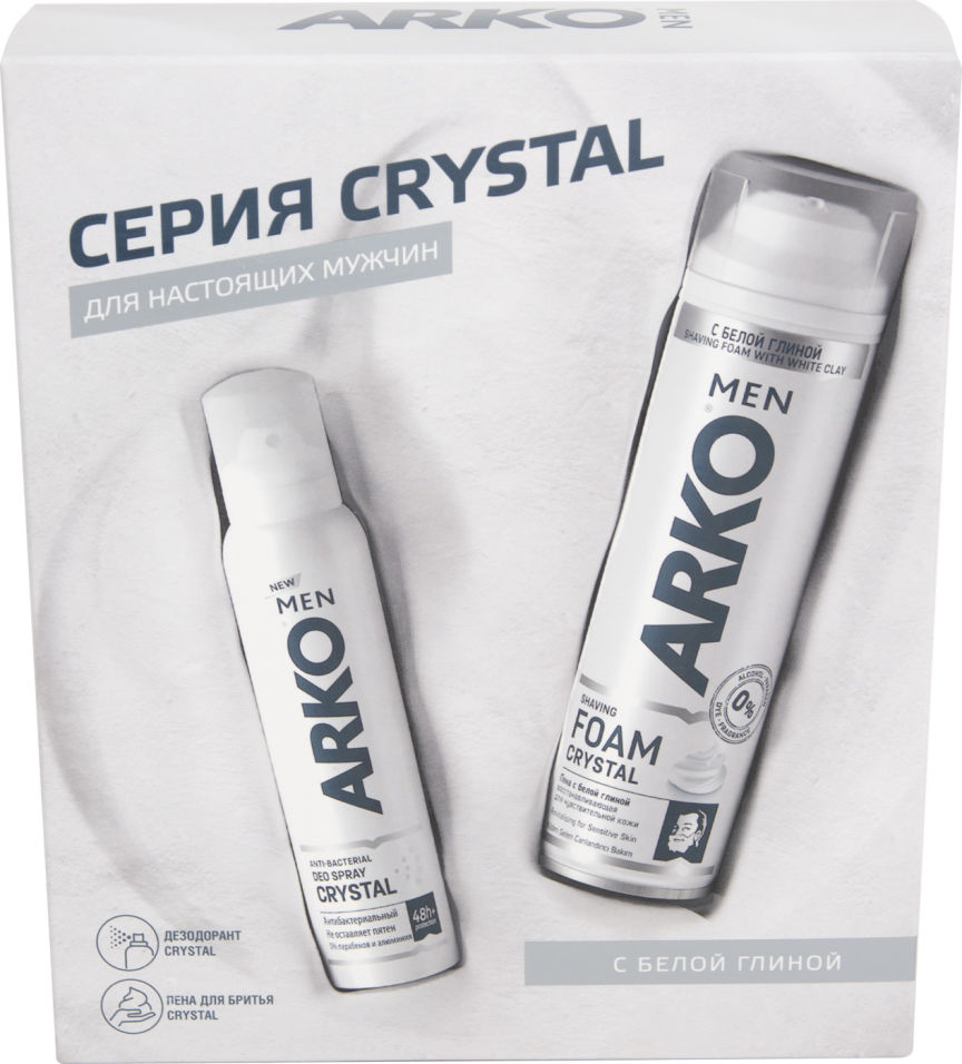 Подарочный набор Arko Men Crystal Пена для бритья 200мл и Дезодорант 150мл