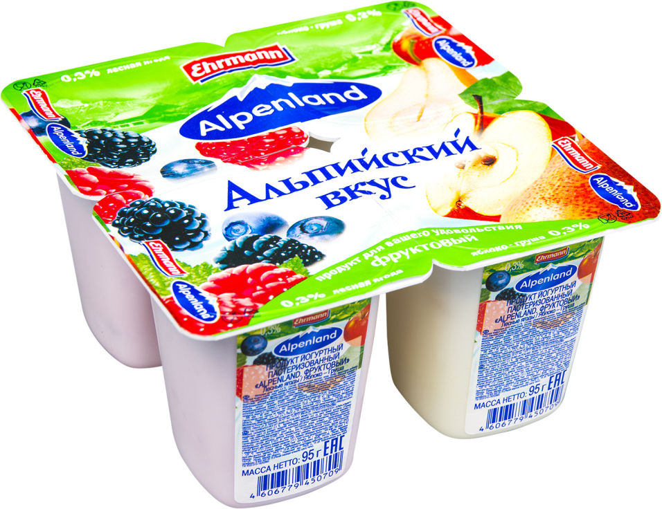 Продукт йогуртный Alpenland Лесная ягода Яблоко-груша 0.3% 4шт*95г