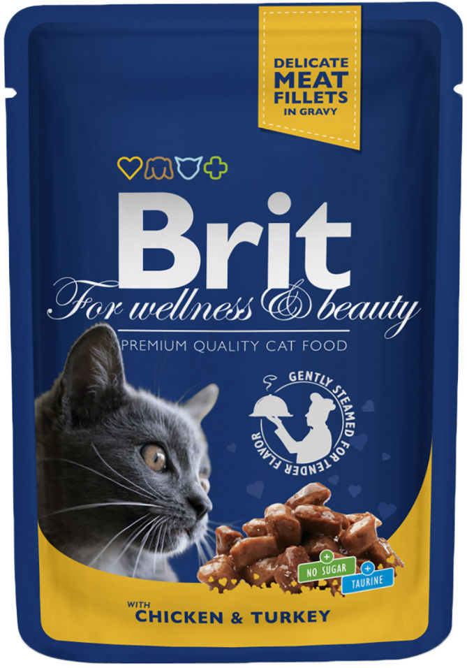 Корм для кошек Brit Premium Кусочки с курицей и индейкой 100г Корм для кошек Brit Premium Кусочки с курицей и индейкой 100г