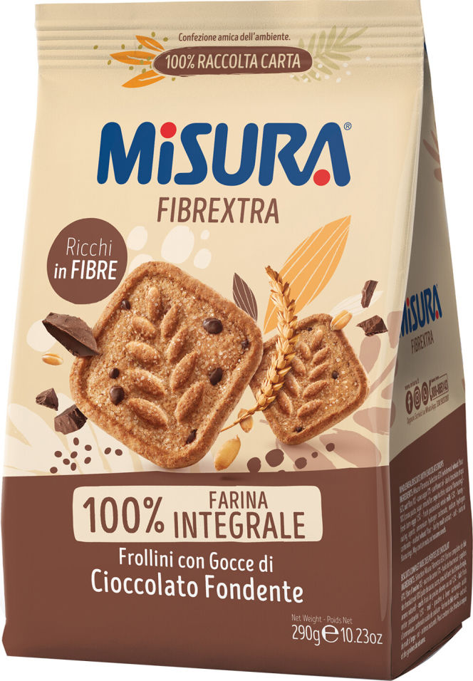 Печенье Misura Fibrextra с кусочками темного шоколада 290г
