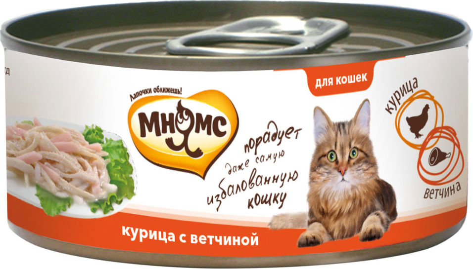 Корм для кошек Мнямс Курица с ветчиной в нежном желе 70г Корм для кошек Мнямс Курица с ветчиной в нежном желе 70г