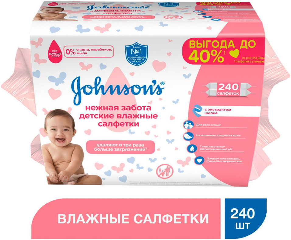 Салфетки влажные Johnsons baby Нежная забота детские 2*120шт