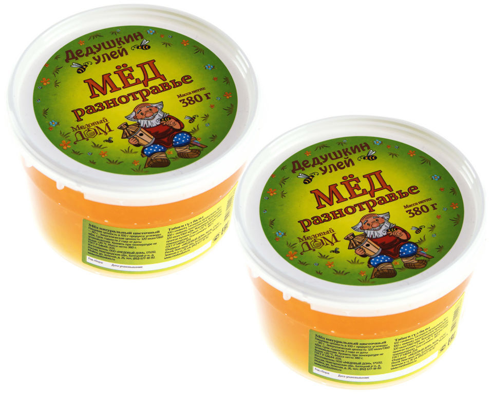 Мед Дедушкин Улей Разнотравье натуральный 380г (упаковка 2 шт.)