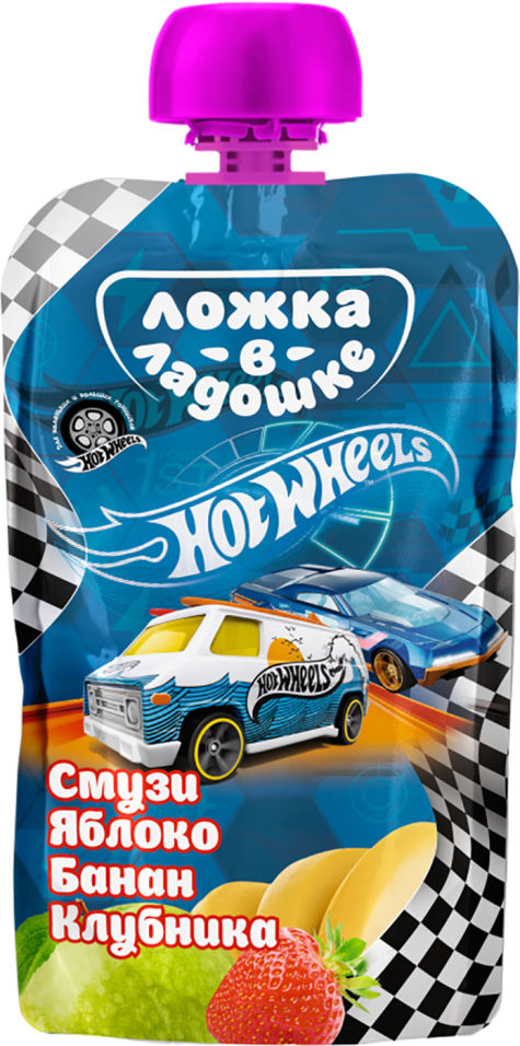 Пюре Ложка в ладошке Hot Wheels Яблоко Банан и Клубника 115г