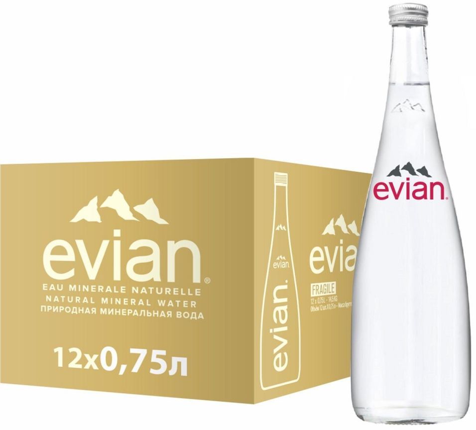 Вода Evian минеральная столовая негазированная 750мл (упаковка 12 шт.)