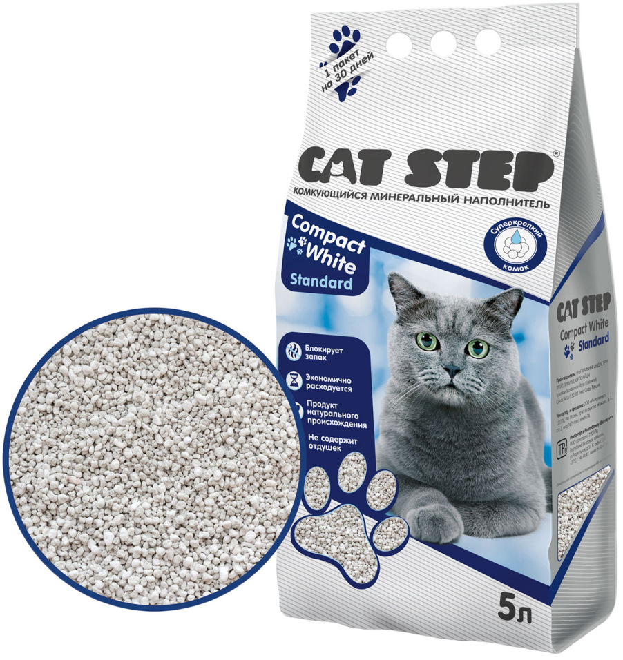 Наполнитель для кошачьего туалета Cat Step Compact White Standart 5л Наполнитель для кошачьего туалета Cat Step Compact White Standart 5л