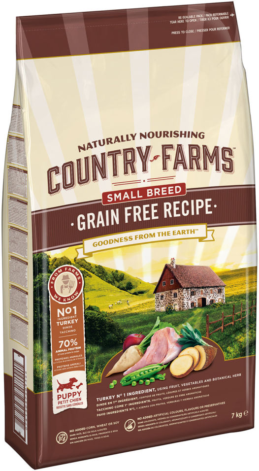 Сухой корм для щенков мелких пород Country Farms Grain Free Reсipe с индейкой 7кг Сухой корм для щенков мелких пород Country Farms Grain Free Reсipe с индейкой 7кг