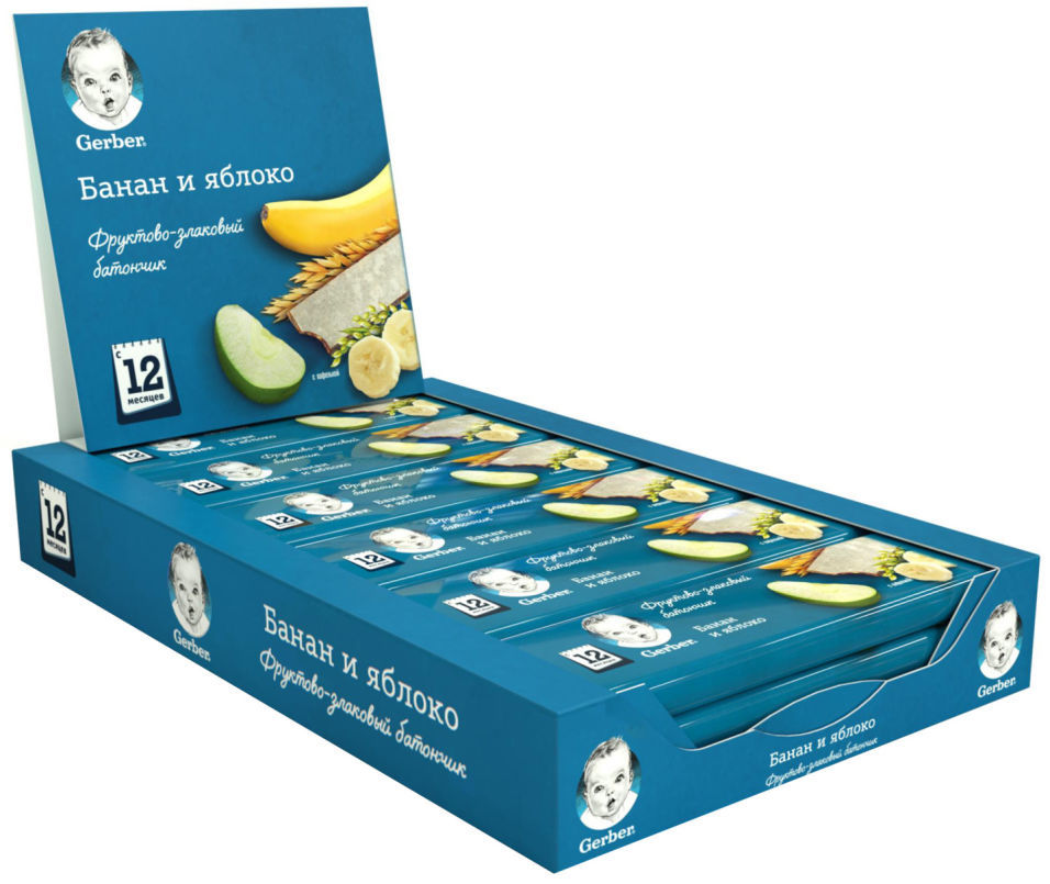 Батончик фруктовый Gerber Яблоко и банан 25г (упаковка 6 шт.)