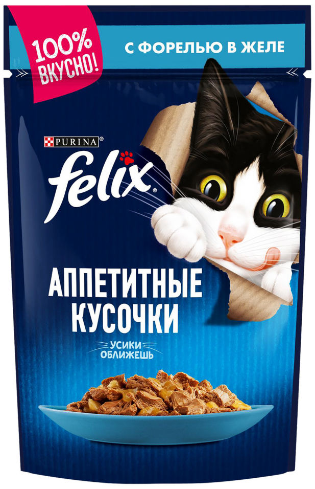 Корм для кошек Felix Аппетитные кусочки с форелью в желе 85г Корм для кошек Felix Аппетитные кусочки с форелью в желе 85г