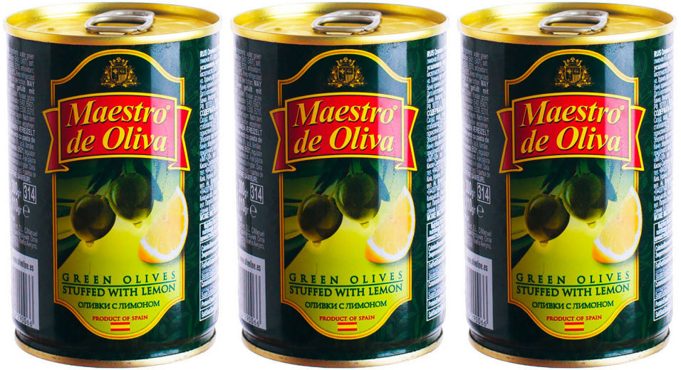 Оливки Maestro de Oliva с лимоном 300г (упаковка 6 шт.)