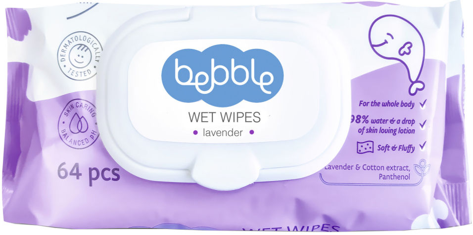 Салфетки влажные Bebble Wet Wipes Лаванда 64шт