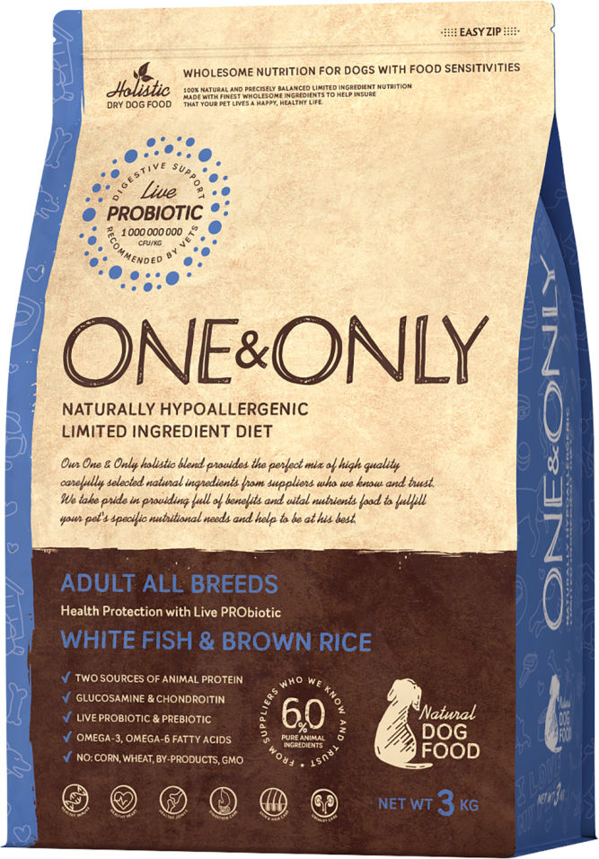 Сухой корм для собак One&Only Adult аll рыба с рисом 3кг Сухой корм для собак One&Only Adult аll рыба с рисом 3кг