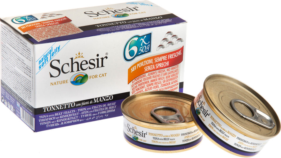 Корм для кошек Schesir Тунец и говядина 6шт*50г Корм для кошек Schesir Тунец и говядина 6шт*50г