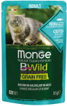 Влажный корм для взрослых кошек Monge BWild Grain Free беззерновой из трески с креветками и овощами 85г