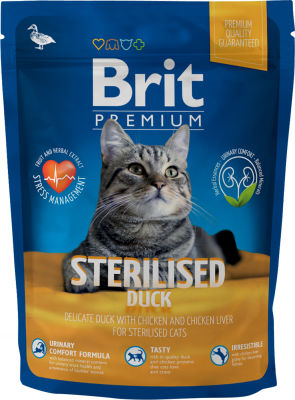 Сухой корм для стерилизованных кошек Brit Premium утка и курица 300г