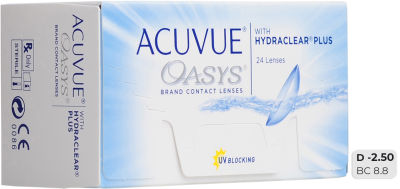 Контактные линзы Acuvue Oasys Hydraclear Plus Двухнедельные -2.5/14.3/8.8 24шт