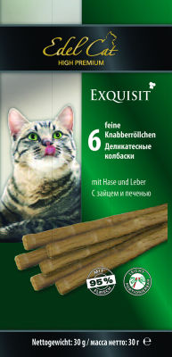 Лакомство для кошек Edel Cat колбаски с зайцем и печенью 6шт